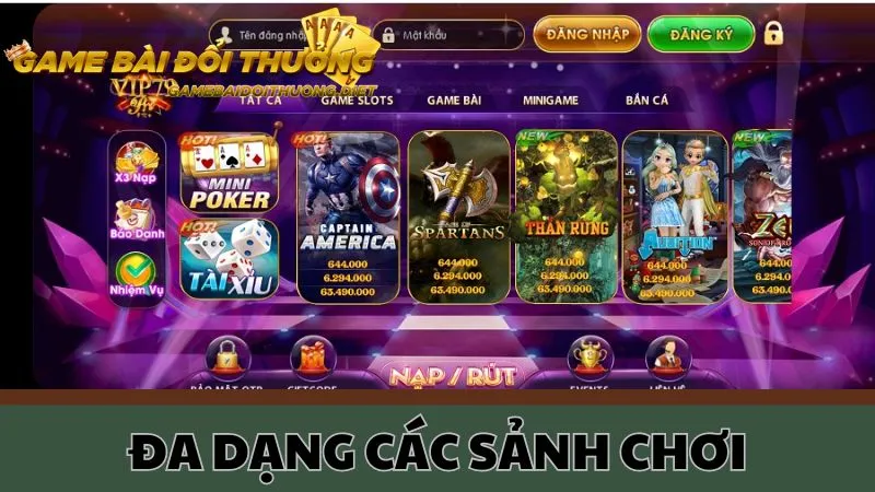 Đa dạng các sảnh chơi game